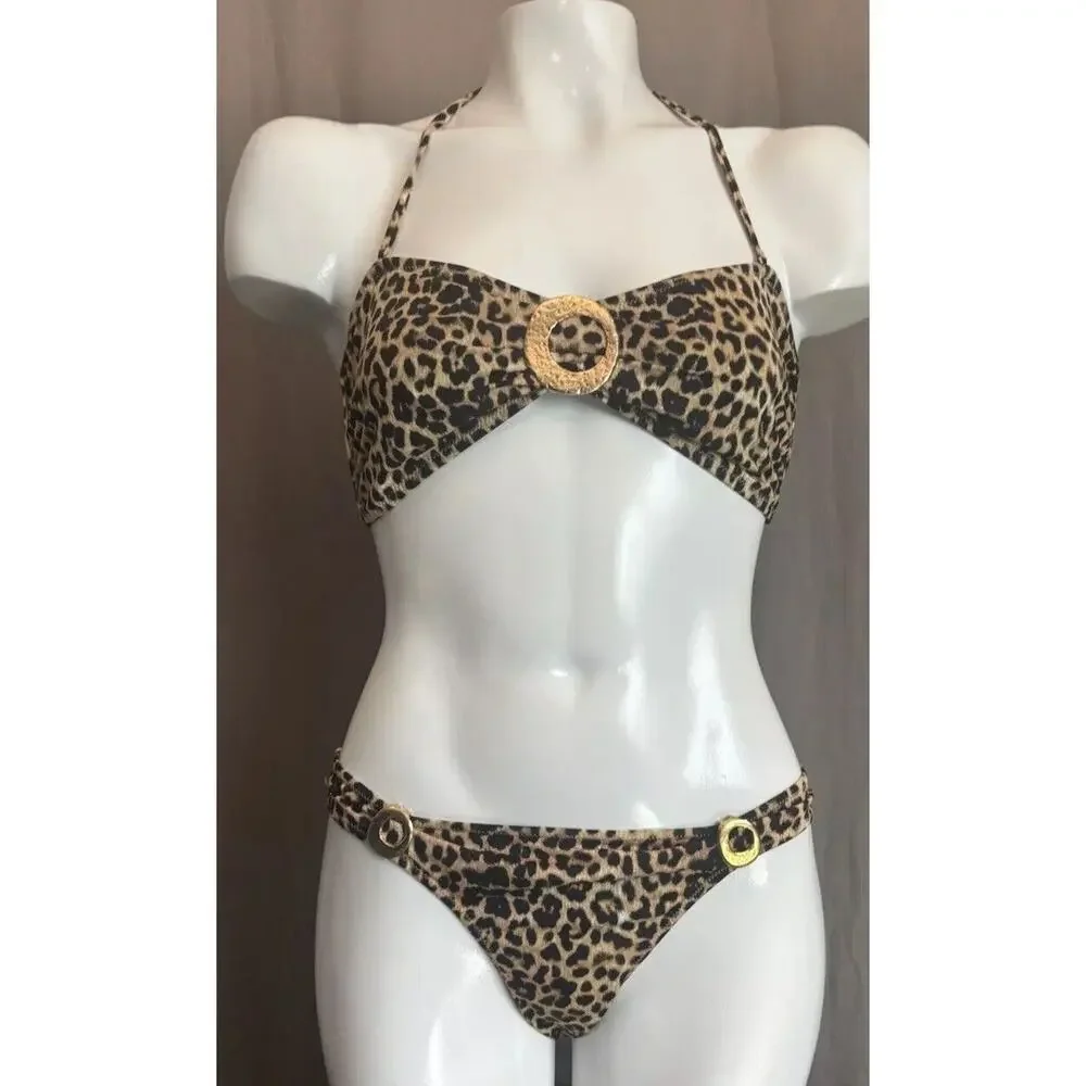 PHAX bikini swimsuit Animal Print Gold Accents Women’s 2 Piece Size Large